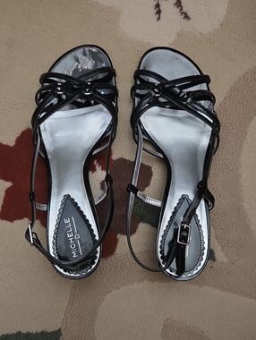 Michelle D Black Strappy Slingback Heels